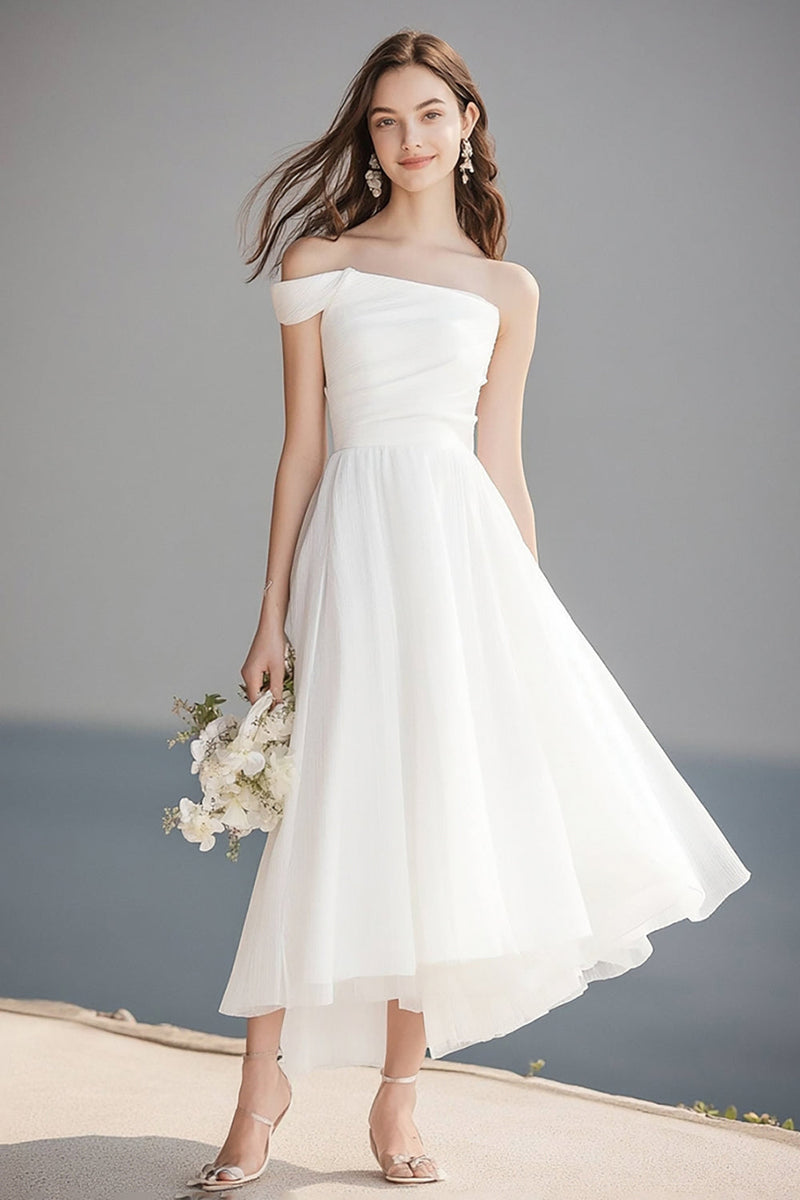 Load image into Gallery viewer, Ivory A Line One Shoulder Long Rehearsal Dinner Dress