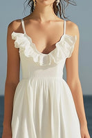 Load image into Gallery viewer, Ivory A Line Spaghetti Straps Maxi Engagement Dress with Ruffles
