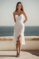Load image into Gallery viewer, Lace Ivory Bodycon Midi Engagemnt Dress with Slit