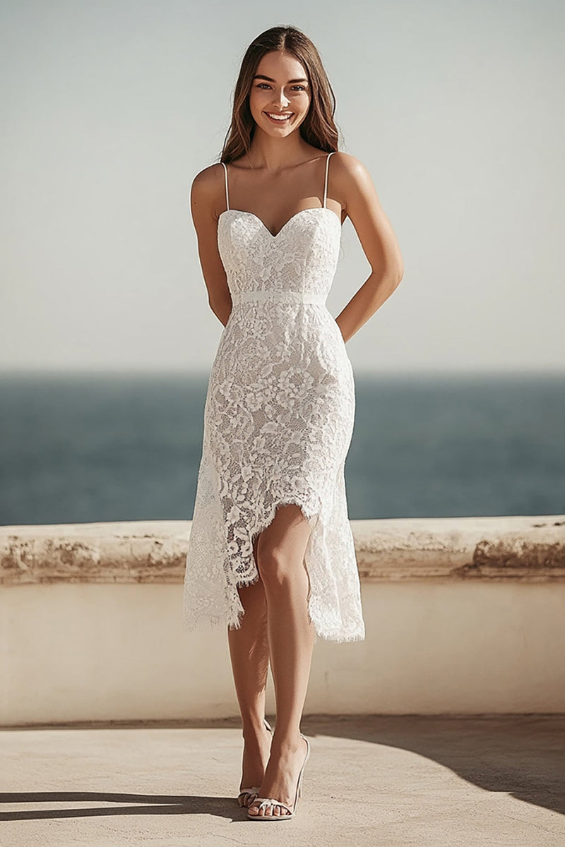 Load image into Gallery viewer, Lace Ivory Bodycon Midi Engagemnt Dress with Slit