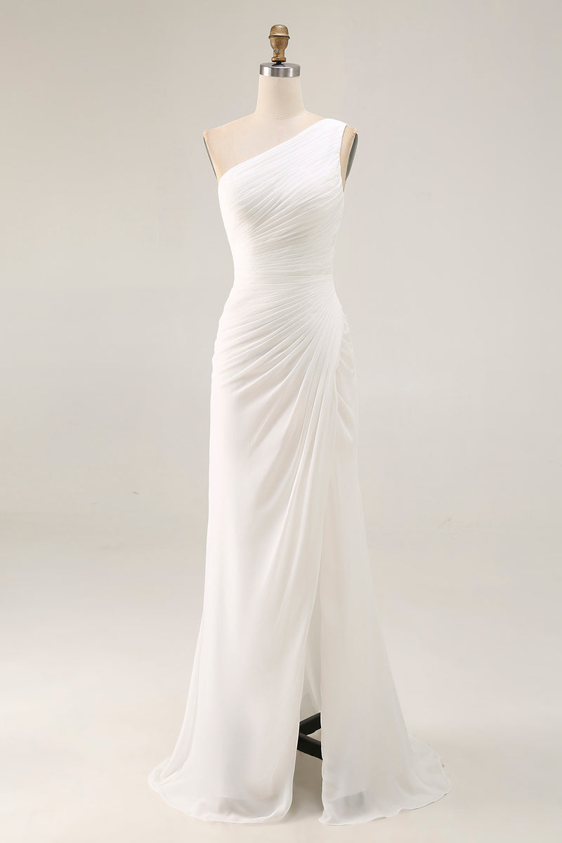 Load image into Gallery viewer, Ivory Chiffon One Shoulder Maxi Engagement Dress with Slit