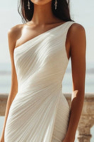 Load image into Gallery viewer, Ivory Chiffon One Shoulder Maxi Engagement Dress with Slit
