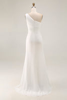 Load image into Gallery viewer, Ivory Chiffon One Shoulder Maxi Engagement Dress with Slit