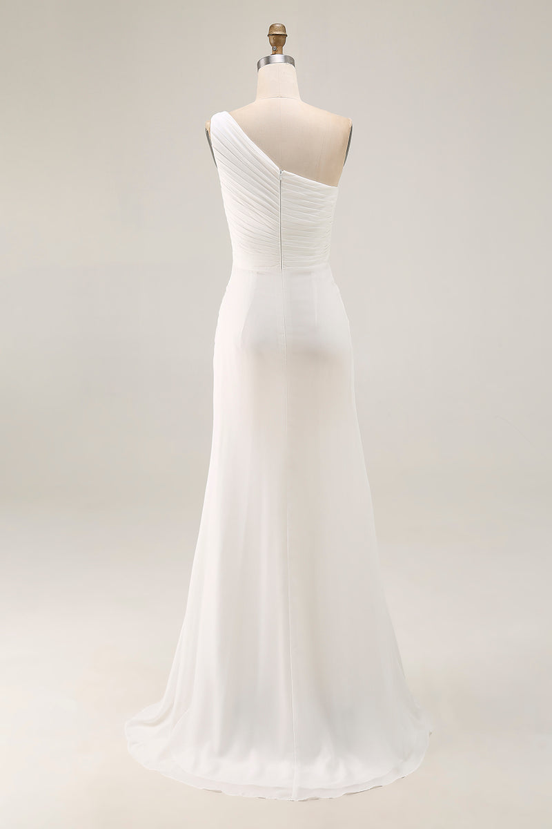 Load image into Gallery viewer, Ivory Chiffon One Shoulder Maxi Engagement Dress with Slit