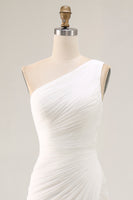 Load image into Gallery viewer, Ivory Chiffon One Shoulder Ruched Long Engagement Dress with Slit