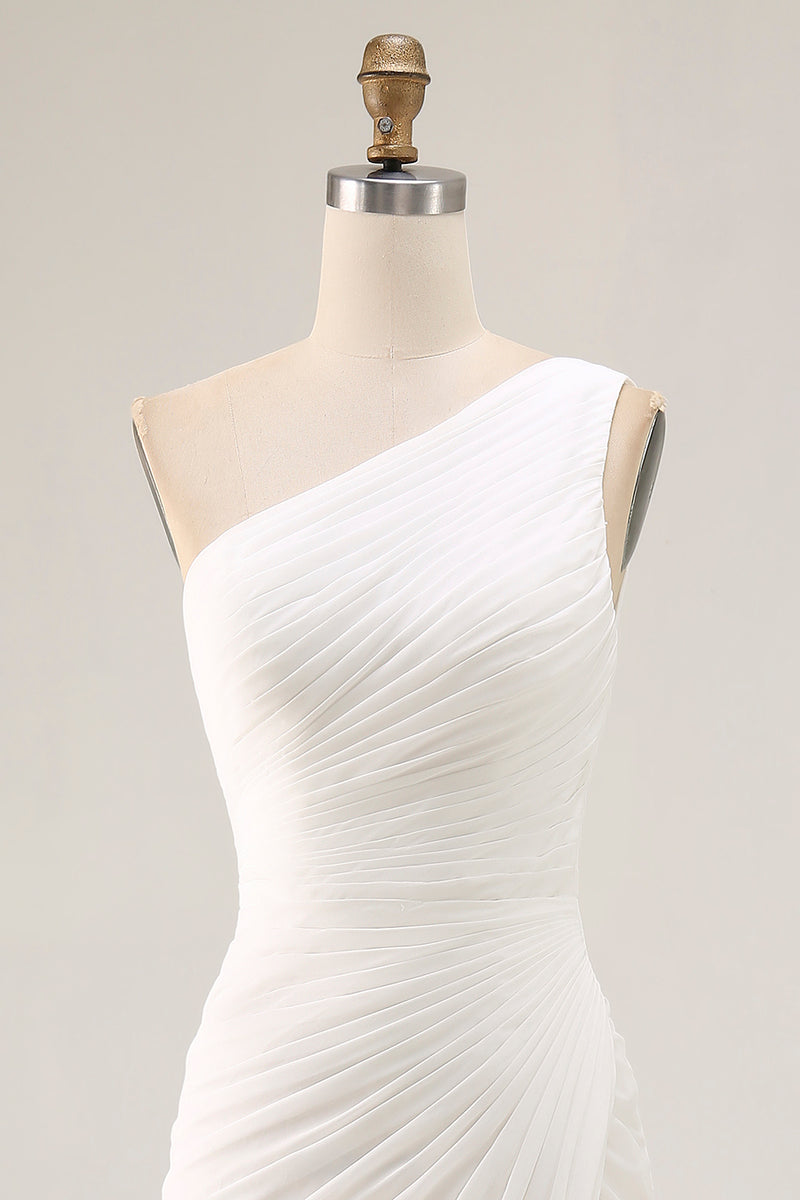 Load image into Gallery viewer, Ivory Chiffon One Shoulder Ruched Long Engagement Dress with Slit