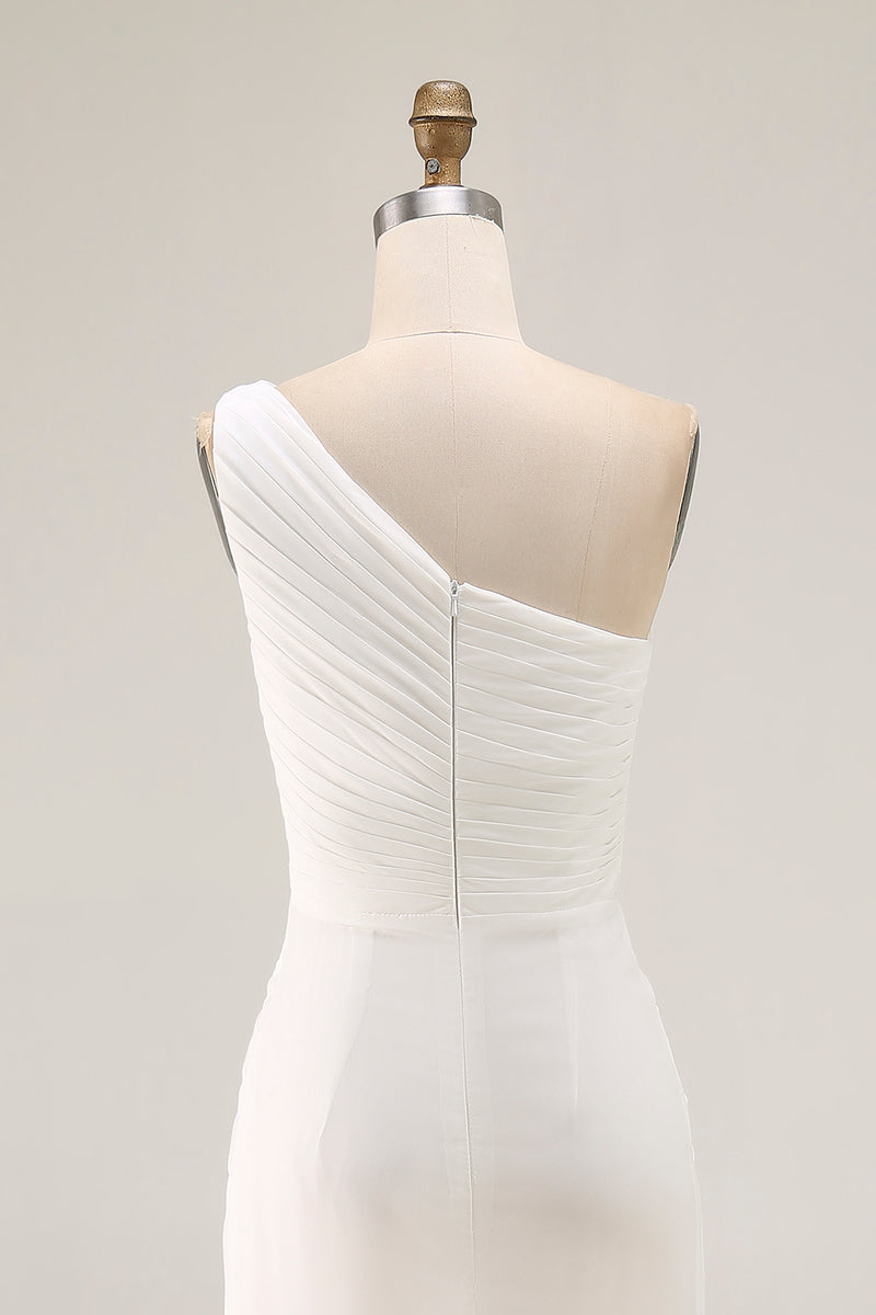 Load image into Gallery viewer, Ivory Chiffon One Shoulder Ruched Long Engagement Dress with Slit
