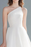 Load image into Gallery viewer, Ivory A Line One Shoulder Tulle Midi Wedding Reception Dress