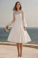 Load image into Gallery viewer, Ivory Tulle Midi Bridal Shower Dress with Long Sleeves