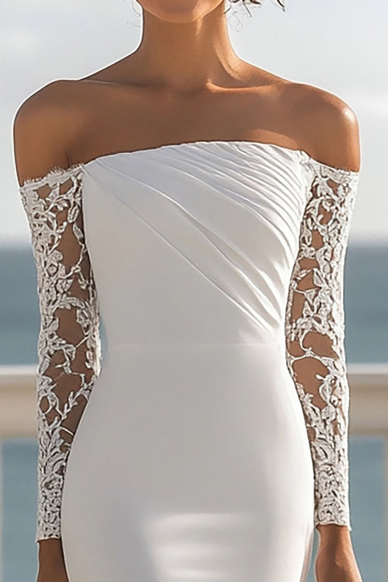 Load image into Gallery viewer, Ivory Mermaid Chiffon Long Sleeves Rehearsal Dinner Dress