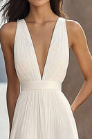 Load image into Gallery viewer, Ivory Chiffon Deep V-Neck Beach Maxi Engagement Dress