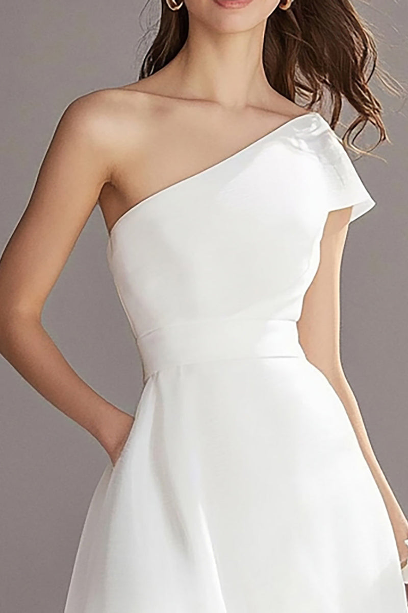 Load image into Gallery viewer, Ivory Organza One Shoulder Midi Wedding Reception Dress