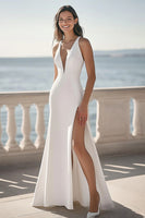 Load image into Gallery viewer, Ivory Sheath Satin Maxi Wedding Reception Dress with Slit
