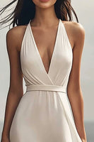 Load image into Gallery viewer, Ivory Halter A Line Maxi Chiffon Rehearsal Dinner Dress
