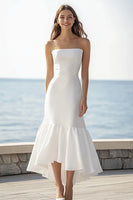 Load image into Gallery viewer, Simple Ivory Strapless Satin Long Rehearsal Dinner Dress