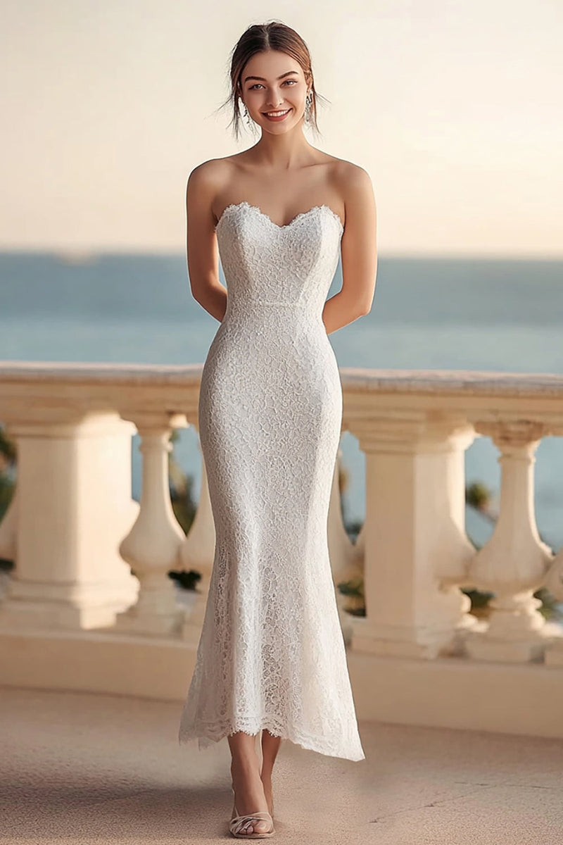 Load image into Gallery viewer, Lace Ivory Sheath Sweetheart Maxi Rehearsal Dinner Dress