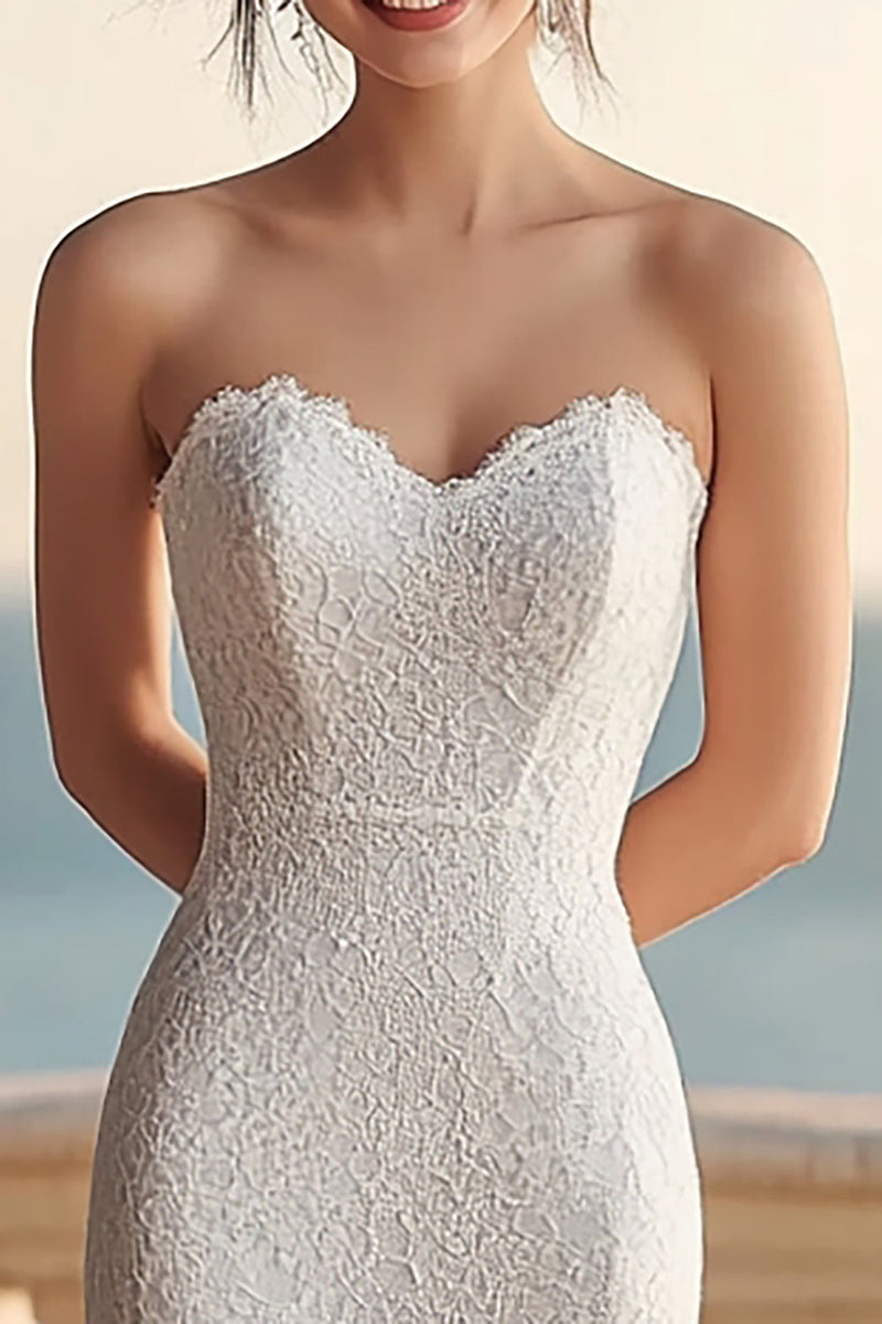 Load image into Gallery viewer, Lace Ivory Sheath Sweetheart Maxi Rehearsal Dinner Dress