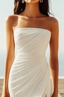 Load image into Gallery viewer, Ivory Chiffon Strapless Mermaid Ruched Maxi Engagement Dress