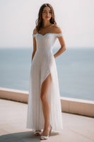 Load image into Gallery viewer, Sparkly Ivory A Line Maxi Sequins Wedding Reception Dress with Slit