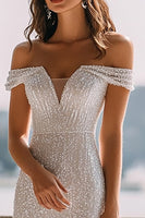 Load image into Gallery viewer, Sparkly Ivory Sequins Sheath Maxi Rehearsal Dinner Dress