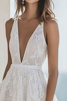 Load image into Gallery viewer, Ivory Lace A Line Deep V-Neck Midi Engagement Dress