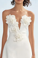 Load image into Gallery viewer, Floral Satin Strapless Ivory Long Rehearsal Dinner Dress