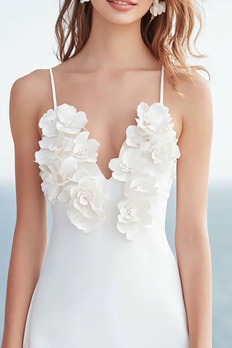 Load image into Gallery viewer, Floral Ivory Satin A Line Short Bridal Shower Dress