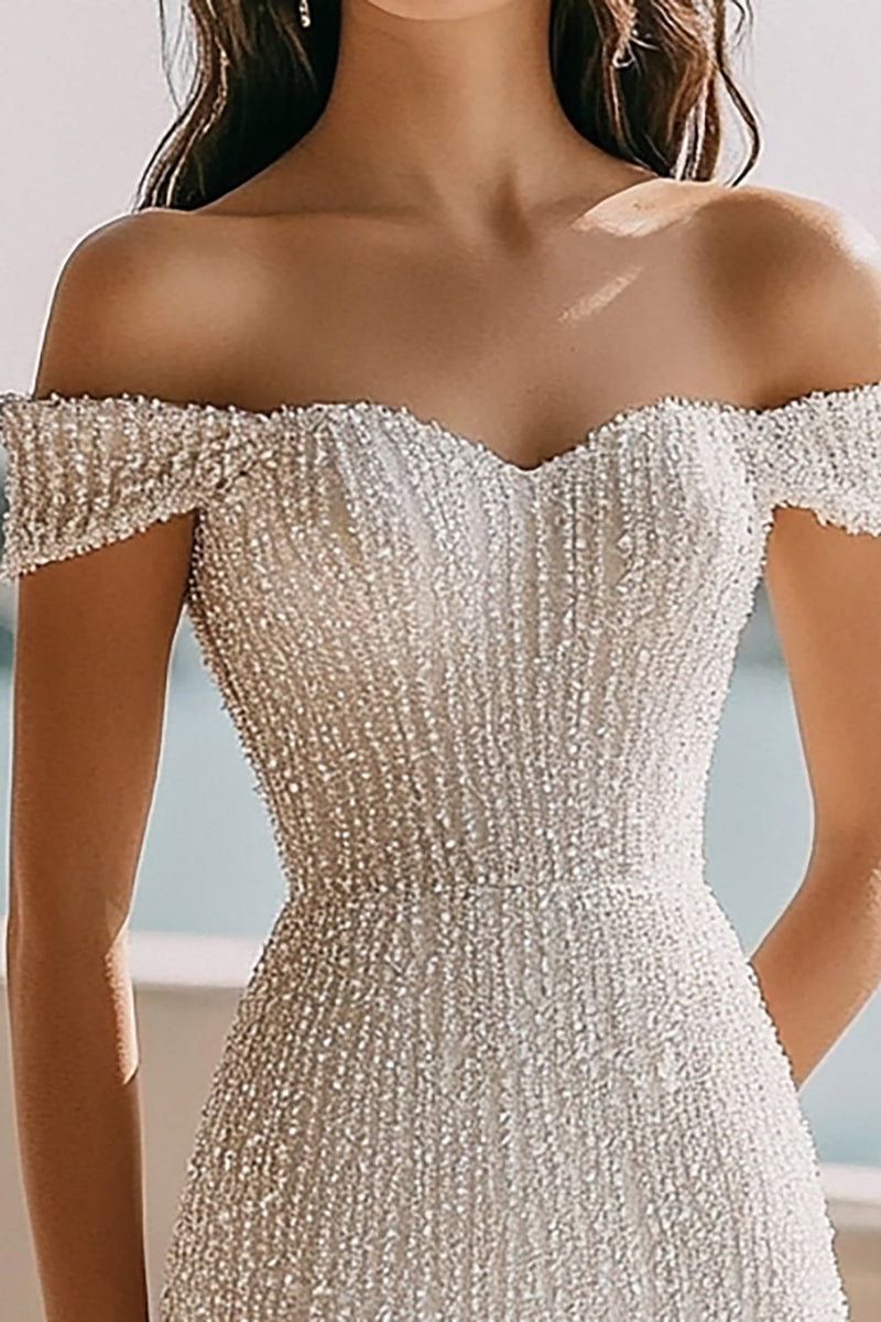 Load image into Gallery viewer, Sparkly Ivory Bodycon Sequina Short Bridal Shower Dress