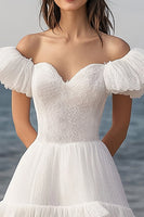 Load image into Gallery viewer, Ivory Lace Tiered Short Bachelorette Dress with Ruffles