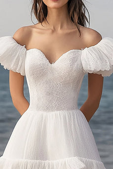 Ivory Lace Tiered Short Bachelorette Dress with Ruffles