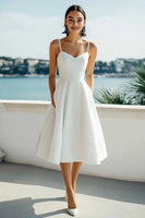 Load image into Gallery viewer, SimpleIvory  Satin Spaghetti Straps A Line Midi Bridal Shower Dress
