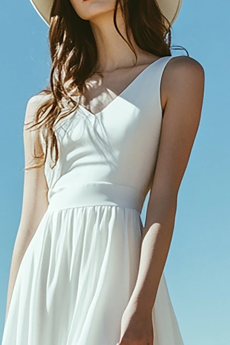 Load image into Gallery viewer, Ivory Boho A Line Midi Western Wedding Dress with Slit