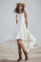 Load image into Gallery viewer, Ivory A Line High-Low Boho Western Wedding Dress with Ruffles