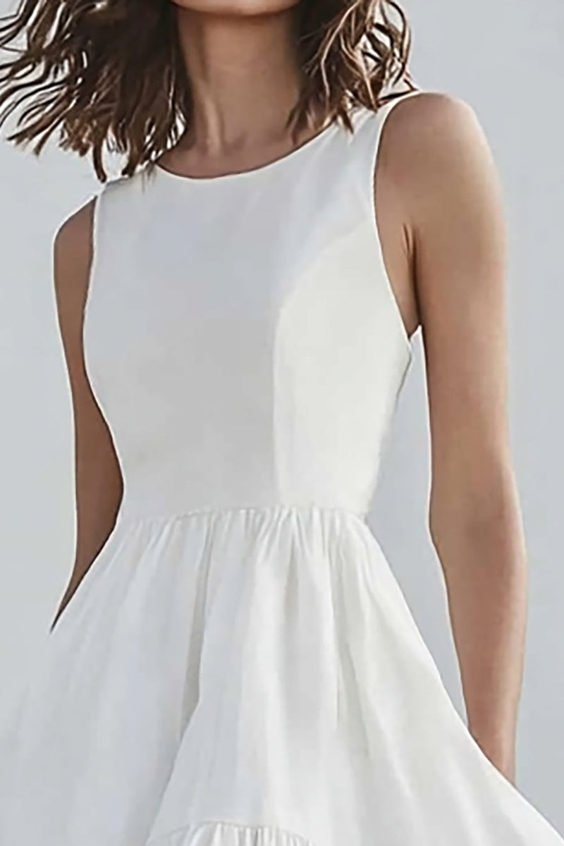 Load image into Gallery viewer, Ivory A Line High-Low Boho Western Wedding Dress with Ruffles