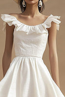 Load image into Gallery viewer, Ivory A Line Ruffled High-Low Boho Western Wedding Dress