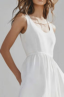 Load image into Gallery viewer, Ivory Satin Scoop Neck Midi Boho Western Wedding Dress