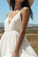 Load image into Gallery viewer, Ivory A Line V-Neck Midi Boho Western Wedding Dress