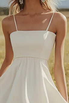 Ivory Satin A Line Short Boho Western Wedding Dress