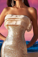 Load image into Gallery viewer, Sparkly Champagne Short Strapless Tight Cocktail Dress with Sequin