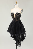 Load image into Gallery viewer, Black Lace Sweetheart High-Low Cocktail Dress with Ruffles