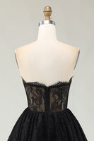 Load image into Gallery viewer, Black Lace Sweetheart High-Low Cocktail Dress with Ruffles