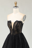 Load image into Gallery viewer, Black Lace Sweetheart High-Low Cocktail Dress with Ruffles