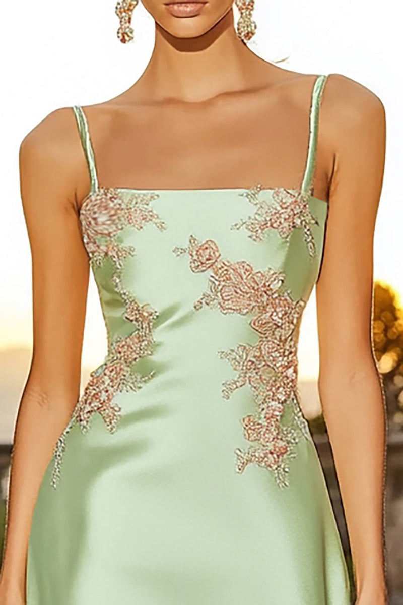 Sage Green A-Line Spaghetti Straps Long Party Dress,DP1781 main image 1