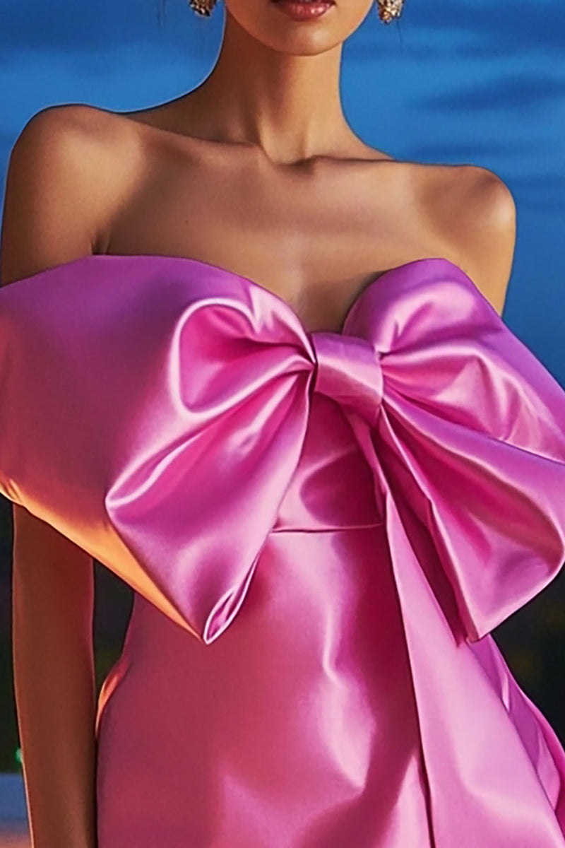 Load image into Gallery viewer, Short Fuchsia Strapless Satin Homecoming Dress with Bow