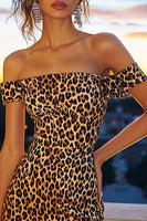 Load image into Gallery viewer, Khaki Off the Shoulder Leopard Print Short Bodycon Cocktail Dress