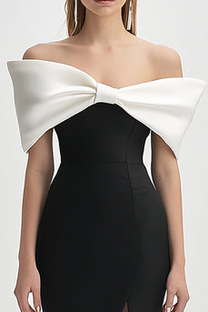 Black and White Short Strapless Bodycon Cocktail Dress with Bow