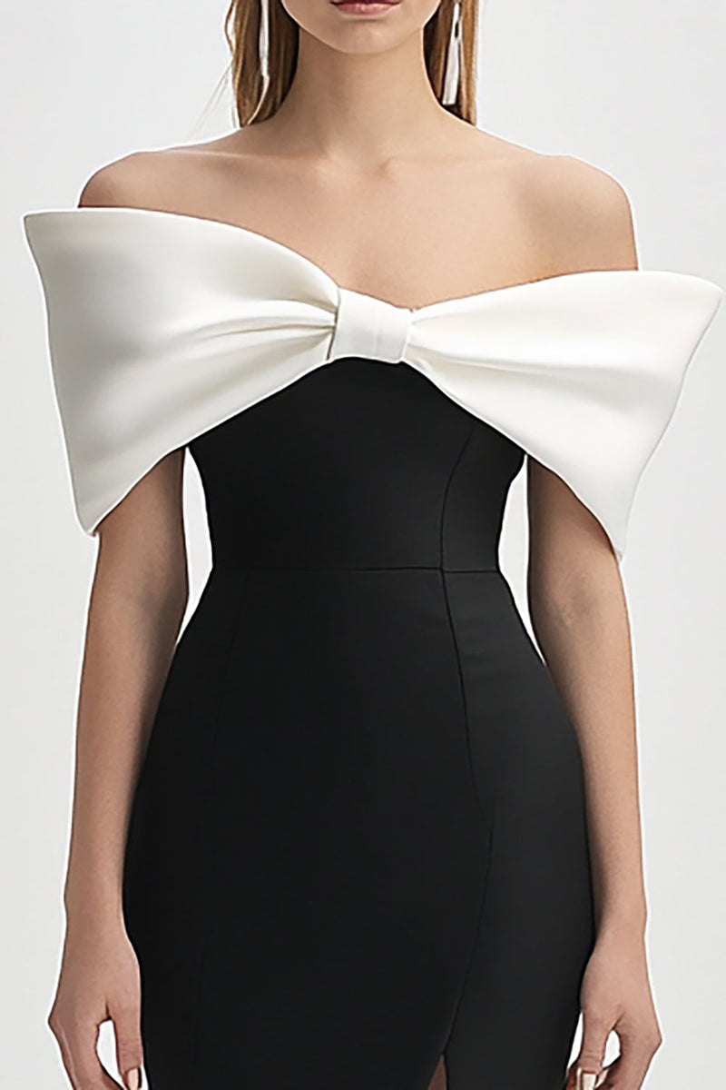 Load image into Gallery viewer, Black and White Short Strapless Bodycon Cocktail Dress with Bow