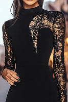 Load image into Gallery viewer, Black Bodycon Lace Long Sleeves High Neck Short Cocktail Dress