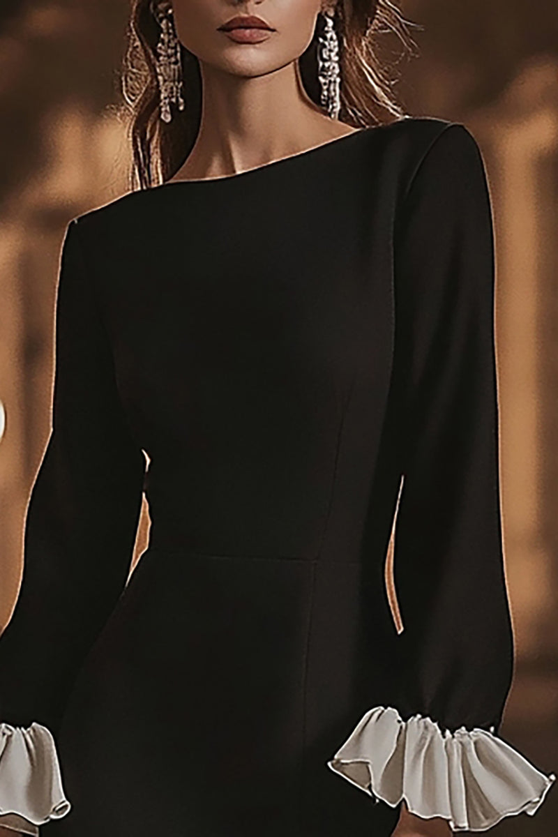 Load image into Gallery viewer, Black and White A Line Short Ruffled Cocktail Dress with Sleeves