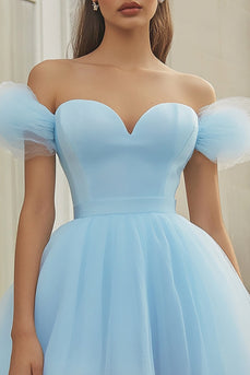 Sky Blue Tulle Short Off the Shoulder Homecoming Dress